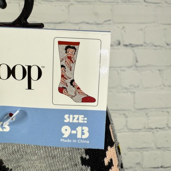 Betty Boop Socks Women 9-13 Crew Pair Gray Print Cartoon - Picture 4 of 5